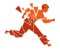 Stressed Man Character Running with Red Body Broken to Pieces Feeling Anger and Resentment Vector Illustration