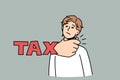 Stressed man have tax financial burden