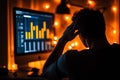 Stressed Man Looking at Charts, Home Office Royalty Free Stock Photo