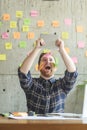 Stressed man with message on sticky notes Royalty Free Stock Photo