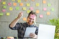 Stressed man with message on sticky notes Royalty Free Stock Photo