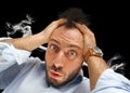 Stressed man with smoke coming out of his ears Royalty Free Stock Photo