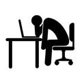 Stressed man vector icon. man using laptop, sitting at desk with head in his hands, making mistake in business project, failing to