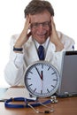 Stressed medical doctor under time pressure