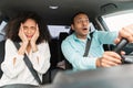 Stressed Middle Eastern Couple Having Risk Of Accident Driving Car Royalty Free Stock Photo