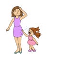 Stressed mom and little girl crying Royalty Free Stock Photo