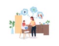 Stressed mother with baby in kitchen flat color vector detailed characters