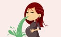 Pregnant Woman Feeling Sick Vomiting Vector Cartoon illustration