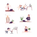 Stressed overworked business people working in office set. Busy office workers characters flat vector illustration Royalty Free Stock Photo