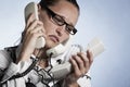 Stressed phone operator. Royalty Free Stock Photo