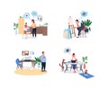 Stressed remote worker flat color vector faceless and detailed character set Royalty Free Stock Photo
