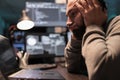 Stressed sad developer programming server database Royalty Free Stock Photo