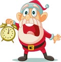 Stressed Santa with Clock in Big Hurry for Christmas