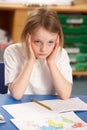 Stressed Schoolgirl Studying In Classroom Royalty Free Stock Photo