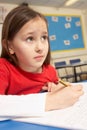 Stressed Schoolgirl Studying In Classroom