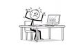 Stressed Stickman at Desk with Computer Chart Data in White Background Royalty Free Stock Photo