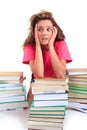 Stressed teenager with books Royalty Free Stock Photo