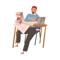 Stressed tired man working on project. Professional burnout syndrome, depressed person cartoon vector illustration