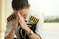 Stressed tired pilot at work Royalty Free Stock Photo