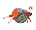 Stressed tired sportsman sleeping on ball. Professional burnout syndrome, depressed person cartoon vector illustration