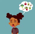 Picky Eater Disliking Healthy Vegetables and Fruits Vector Cartoon Illustration