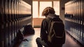 Stressed unhappy male adolescent, bullying in school. Generative AI