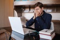 Stressed unhealthy businessman tired, overworked young man Royalty Free Stock Photo