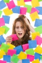 Stressed womam with note surrounded Royalty Free Stock Photo