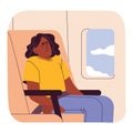 Stressed woman with air flight and airplane phobia. Afraid scared worried person flying with fear of plane travel