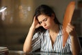 Stressed woman fanning at home during heat stroke Royalty Free Stock Photo