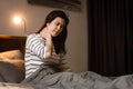 Stressed woman having neck muscle pain or cervicalgia,difficulty sleeping,discomfort and painful in neck and shoulder,difficult to Royalty Free Stock Photo