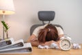 Stressed woman having Tired and Sleepy while working, female businesswoman having headache at office, Exhausted woman with Royalty Free Stock Photo