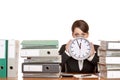 Stressed Woman i office with time pressure Royalty Free Stock Photo