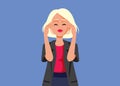 Stressed Woman Suffering a Headache Feeling Anxious Vector Cartoon