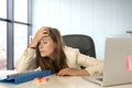 Stressed woman working with laptop computer on desk in overworked Royalty Free Stock Photo