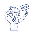 Stressed worker with help placard isolated icon design