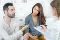 Stressed young couple quarrel at psychologist Royalty Free Stock Photo