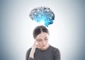 Stressed young woman in brown, brain storming Royalty Free Stock Photo