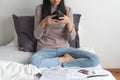 Stressed young woman has a financial problem open wallet looking for money to pay bills Royalty Free Stock Photo