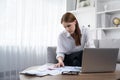 Stressed young woman has financial problems credit card debt to pay utmost Royalty Free Stock Photo