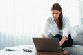 Stressed young woman has financial problems credit card debt to pay utmost Royalty Free Stock Photo