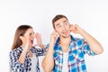 Stressed young woman shouting at her boyfriend Royalty Free Stock Photo