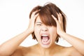 Stressed young woman and yelling screaming Royalty Free Stock Photo