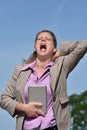 Stressful Adult Blonde Business Woman With Tablet Royalty Free Stock Photo