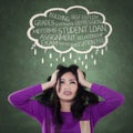 Stressful girl thinking her school problems Royalty Free Stock Photo