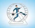 Man running in hamster wheel, squirrel wheel. Stress in life.Vector illustration.