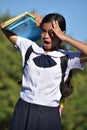 Stressful Minority Girl Student With Notebooks