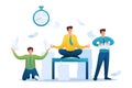 Stressful situation of the office, the staff running around, solve problems, meditate. Flat 2D character. Concept for web design Royalty Free Stock Photo