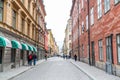 Stret view of the Gamla stan  or Staden mellan broarna, the old town of Stockholm, Sweden Royalty Free Stock Photo