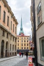 Stret view of the Gamla stan  or Staden mellan broarna, the old town of Stockholm, Sweden Royalty Free Stock Photo